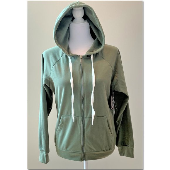 Green Hoodie Size Large Zip Up Love Nation Hooded Sweatshirt NWT - Picture 2 of 5